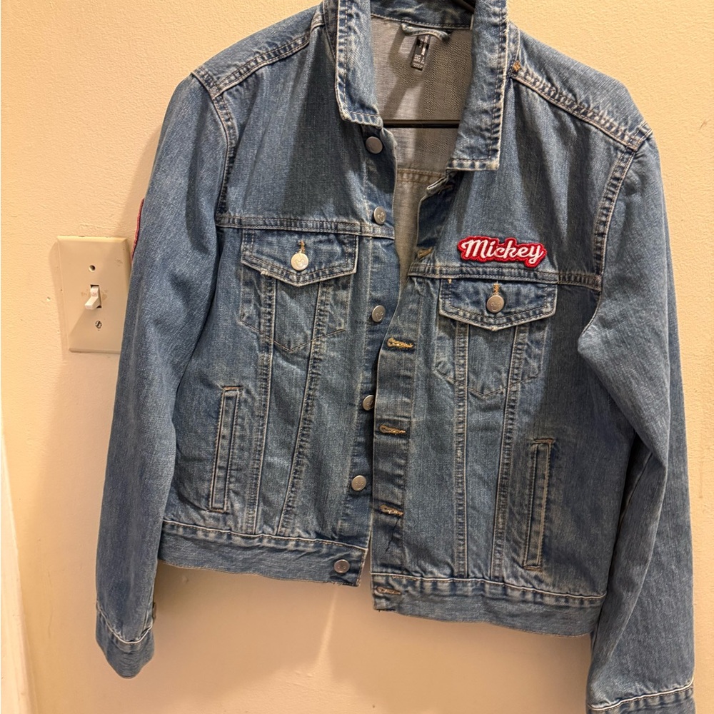 Blue Denim Jacket with Red Mickey Logo Size LARGE